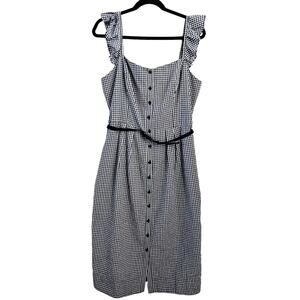 Gal Meets Glam Carly Navy Blue Gingham Plaid Dress Size 16 NWT Belted Retro
